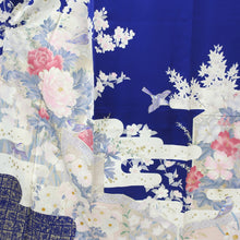 Load image into Gallery viewer, Furisode Blue Birds Cherry Blossom Silk #8934B5