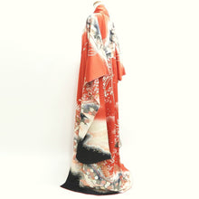 Load image into Gallery viewer, Furisode Vintage(1950-1980) Light Red Crane Birds Sakura Silk #9468G4