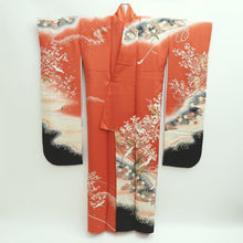 Load image into Gallery viewer, Furisode Vintage(1950-1980) Light Red Crane Birds Sakura Silk #9468G4