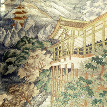 Load image into Gallery viewer, Fukuro Obi Vintage(1950-1980) Gold Kiyomizu Temple Kyoto Landscape Silk BB228V3
