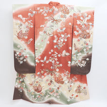Load image into Gallery viewer, Furisode Vermillion Pale Green Butterfly Cherry Blossom Tall Silk #9307F1