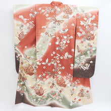 Load image into Gallery viewer, Furisode Vermillion Pale Green Butterfly Cherry Blossom Tall Silk #9307F1