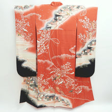 Load image into Gallery viewer, Furisode Vintage(1950-1980) Light Red Crane Birds Sakura Silk #9468G4