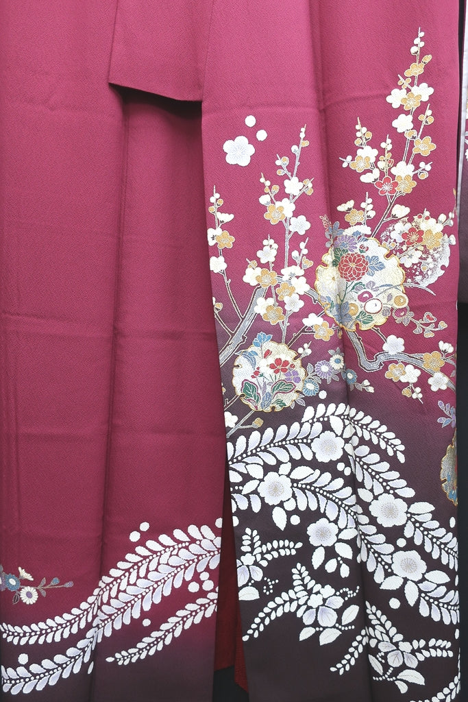 Furisode Magenta Cherry Blossom Plum blossom Tall Silk