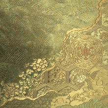 Load image into Gallery viewer, Fukuro Obi Vintage(1950-1980) Gold Flower Crane Birds Michinagadori Silk BB189V1