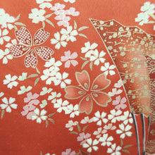 Load image into Gallery viewer, Furisode Vintage(1950-1980) Light Red Crane Birds Sakura Silk #9468G4