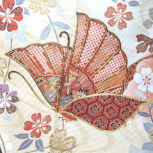 Load image into Gallery viewer, Furisode Vermillion Pale Green Butterfly Cherry Blossom Tall Silk #9307F1