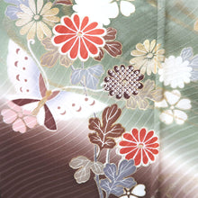 Load image into Gallery viewer, Furisode Vermillion Pale Green Butterfly Cherry Blossom Tall Silk #9307F1