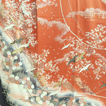 Load image into Gallery viewer, Furisode Vintage(1950-1980) Light Red Crane Birds Sakura Silk #9468G4