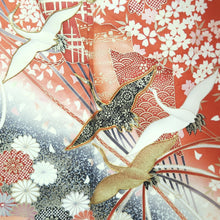 Load image into Gallery viewer, Furisode Vintage(1950-1980) Light Red Crane Birds Sakura Silk #9468G4