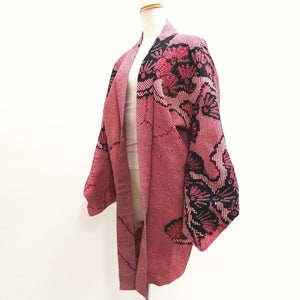 Haori Jacket Vintage(1950-1980) Reddish Pink Shibori Pine Tree Silk #9523H1
