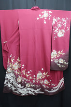 Load image into Gallery viewer, Furisode Magenta Cherry Blossom Plum blossom Tall Silk #8619G5