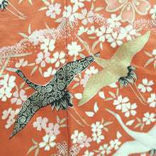 Load image into Gallery viewer, Furisode Vintage(1950-1980) Light Red Crane Birds Sakura Silk #9468G4