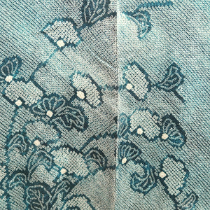 Haori Jacket Vintage(1950-1980) Greenish Blue Shibori Chrysanthemum Silk #9509H1