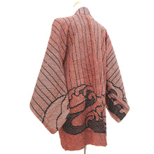 Load image into Gallery viewer, Haori Jacket Vintage(1950-1980) Black Vermillion Shibori Wave Silk #9563H3