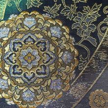 Load image into Gallery viewer, Fukuro Obi Vintage(1950-1980) Green Gold Silver Flower Birds Silk BB191V2