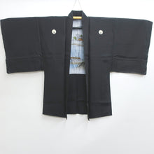 Load image into Gallery viewer, Men's Haori Vintage(1950-1980) Black Landscape Montsuki Habutae Silk #9136D4