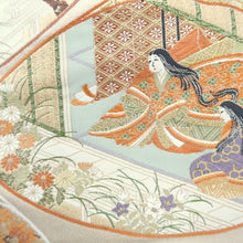 Load image into Gallery viewer, Fukuro Obi White Gold Heian Princess Kaiawase Silk BB231V3