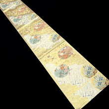 Load image into Gallery viewer, Fukuro Obi Gold Silver Birds Plum blossom Iris Silk BB217V3