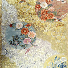 Load image into Gallery viewer, Fukuro Obi Gold Silver Birds Plum blossom Iris Silk BB217V3