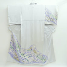Load image into Gallery viewer, Kimono Light Blueish White Landscape Wave Silk #9364F5