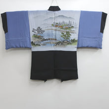 Load image into Gallery viewer, Men's Haori Vintage(1950-1980) Black Landscape Montsuki Habutae Silk #9136D4