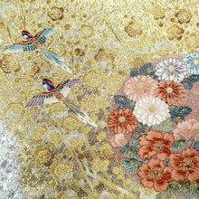 Load image into Gallery viewer, Fukuro Obi Gold Silver Birds Plum blossom Iris Silk BB217V3