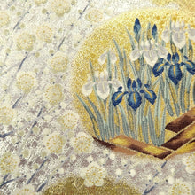 Load image into Gallery viewer, Fukuro Obi Gold Silver Birds Plum blossom Iris Silk BB217V3