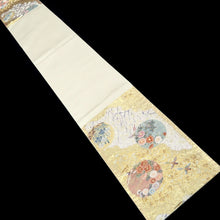Load image into Gallery viewer, Fukuro Obi Gold Silver Birds Plum blossom Iris Silk BB217V3