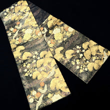 Load image into Gallery viewer, Fukuro Obi Black Gold Crane Birds Plum blossom Rinpa Silk BB234V4