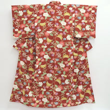 Load image into Gallery viewer, Kimono Reddish Brown Peony Bellflower Silk #9344F4