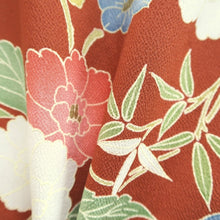 Load image into Gallery viewer, Kimono Reddish Brown Peony Bellflower Silk #9344F4