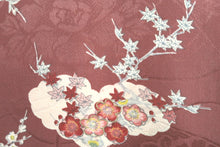 Load image into Gallery viewer, Haori Jacket Vintage(1920-1950) Brown Plum blossom Maple Leaf Kinsha Silk #8299C2