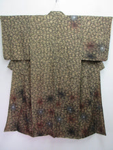 Load image into Gallery viewer, Kimono Vintage(1920-1950) Light Brown Chrysanthemum Rinzu Silk #8200B3