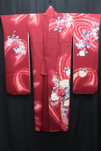 Load image into Gallery viewer, Furisode Wine red Peony Silk #8787A3