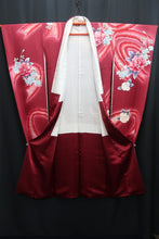 Load image into Gallery viewer, Furisode Wine red Peony Silk #8787A3