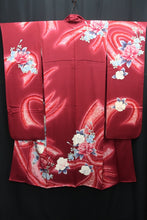 Load image into Gallery viewer, Furisode Wine red Peony Silk #8787A3