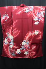 Load image into Gallery viewer, Furisode Wine red Peony Silk #8787A3