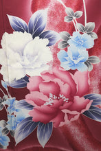 Load image into Gallery viewer, Furisode Wine red Peony Silk #8787A3