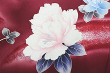 Load image into Gallery viewer, Furisode Wine red Peony Silk #8787A3
