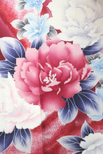 Load image into Gallery viewer, Furisode Wine red Peony Silk #8787A3