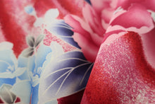 Load image into Gallery viewer, Furisode Wine red Peony Silk #8787A3