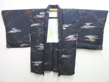 Load image into Gallery viewer, Haori Jacket Vintage(1950-1980) Blueish Black Abstract art Silk #7663J2