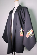 Load image into Gallery viewer, Haori Jacket Vintage(1950-1980) Black Flower Silk #8726J4