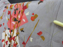 Load image into Gallery viewer, Haori Jacket Vintage(1920-1950) Gray Plum blossom Rinzu Long Silk #7803K5