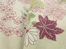Load image into Gallery viewer, Haori Jacket Vintage(1950-1980) Cream white Chrysanthemum Maple Leaf Silk #7859L3