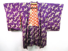 Load image into Gallery viewer, Haori Jacket Vintage(Pre-1920) Purple Ichimatsu moyou Crane Birds #60