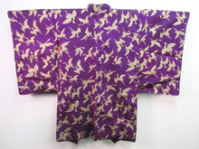 Load image into Gallery viewer, Haori Jacket Vintage(Pre-1920) Purple Ichimatsu moyou Crane Birds #60