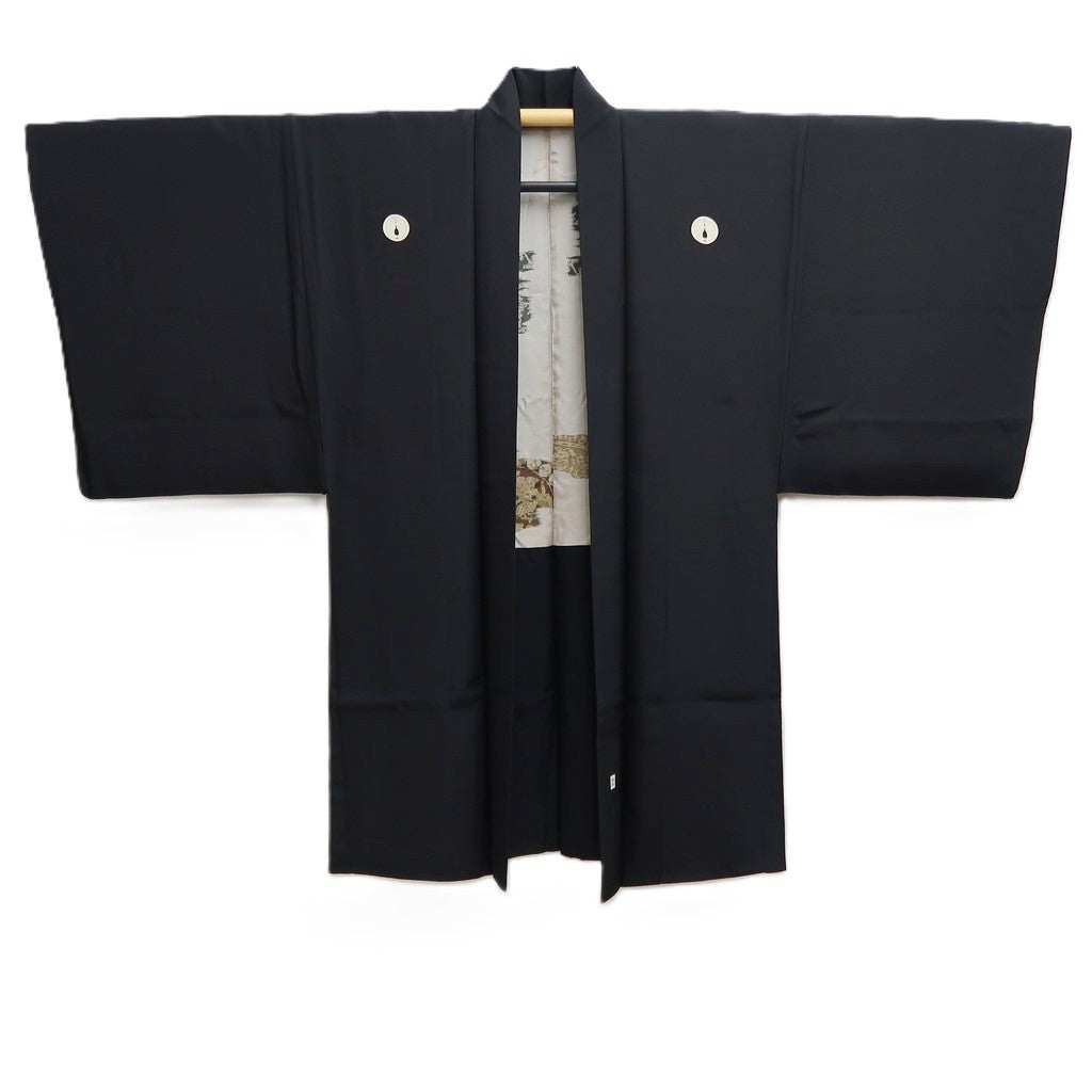 Men's Haori Vintage(1950-1980) Black Montsuki Wide Silk #10419A2