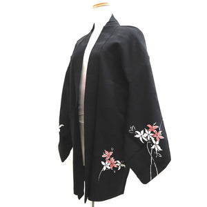 Haori Jacket Vintage(1950-1980) Black Flower Silk #9988C2